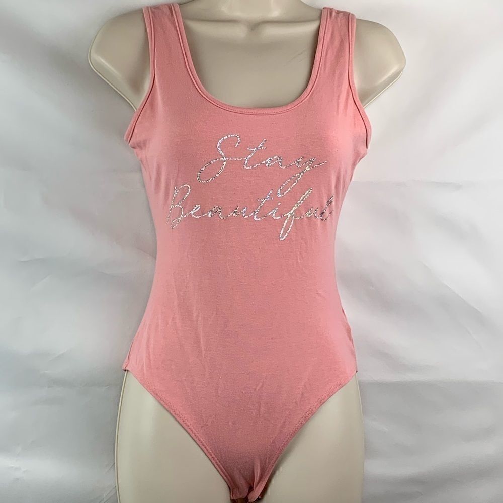 Gaze Peach “stay Beautiful” tank Body suit. NWT